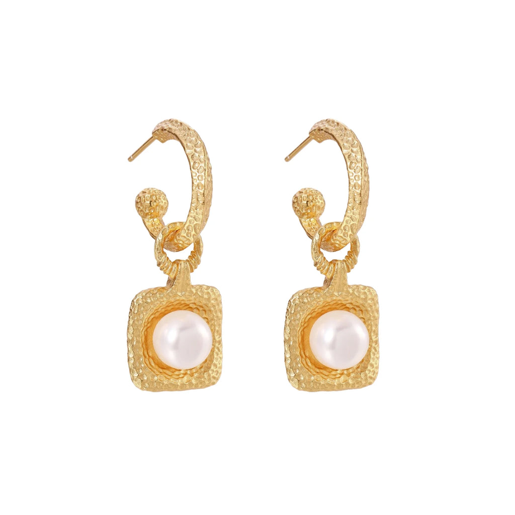 Golden Pearl Drop Hoops