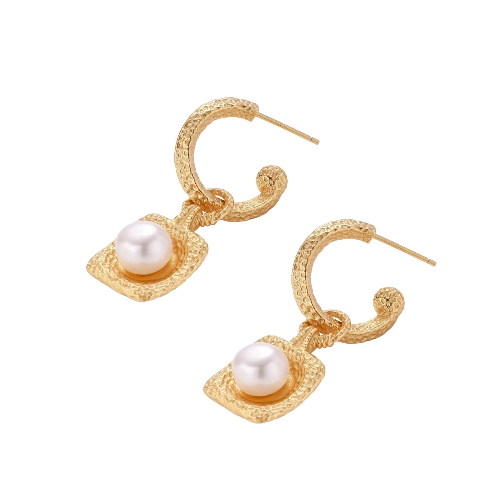 Golden Pearl Drop Hoops