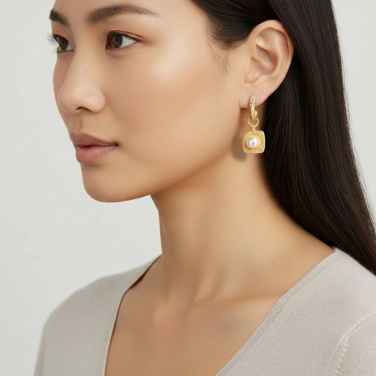 Golden Pearl Drop Hoops