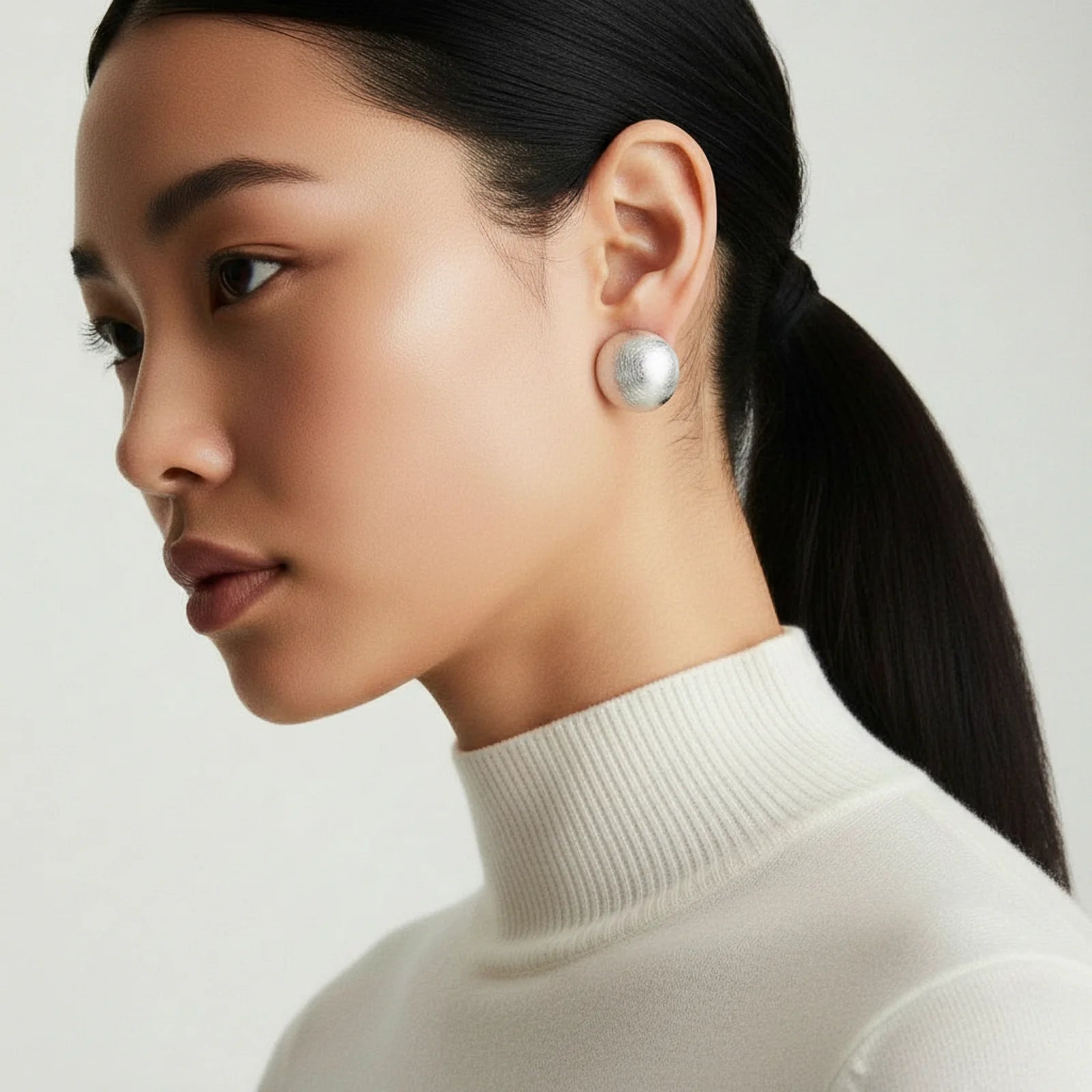 Brushed Silver Dome Earrings