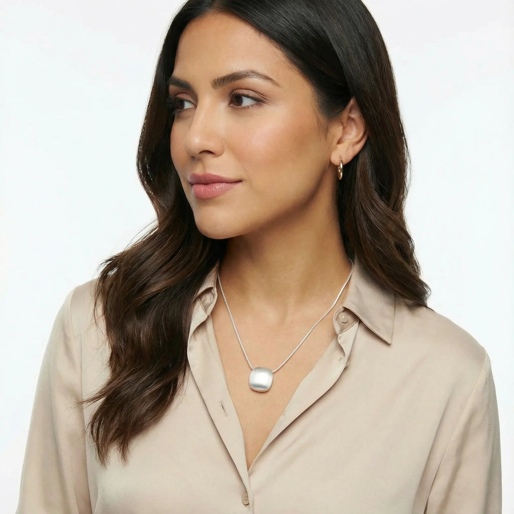 Brushed Silver Disc Necklace