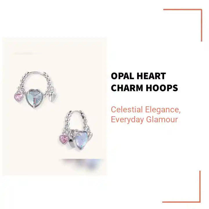 Opal Heart Charm Hoops by@Outfy
