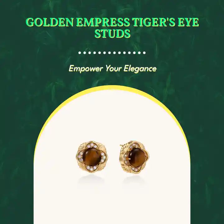 Golden Empress Tiger's Eye Studs by@Outfy