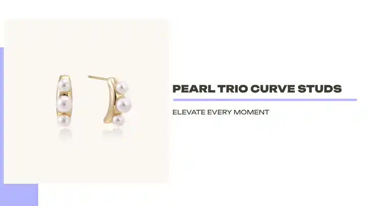 Pearl Trio Curve Studs by@Outfy