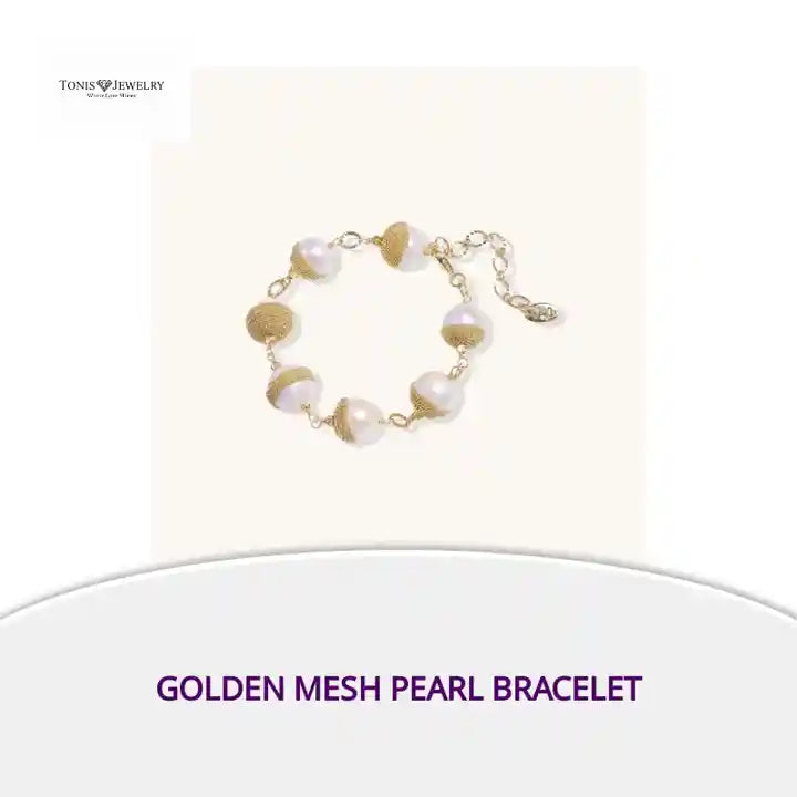 Golden Mesh Pearl Bracelet by@Outfy