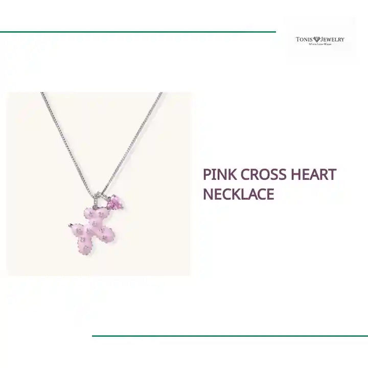 Pink Cross Heart Necklace by@Outfy