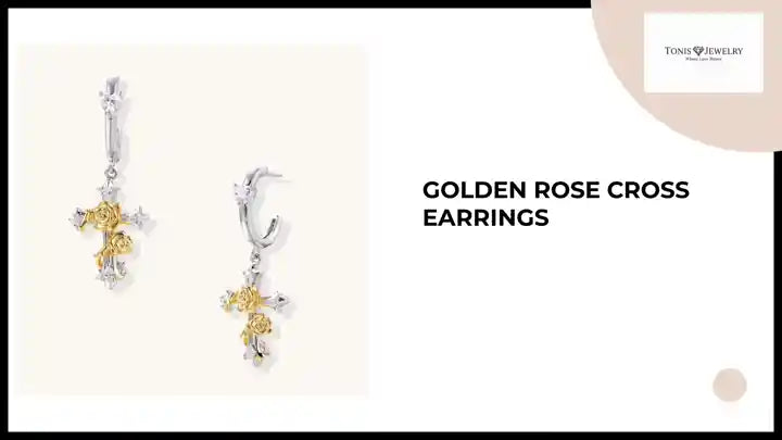 Golden Rose Cross Earrings by@Outfy