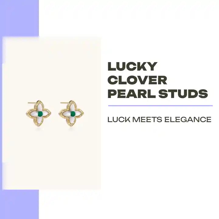 Lucky Clover Pearl Studs by@Outfy