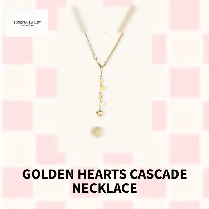 Golden Hearts Cascade Necklace by@Outfy